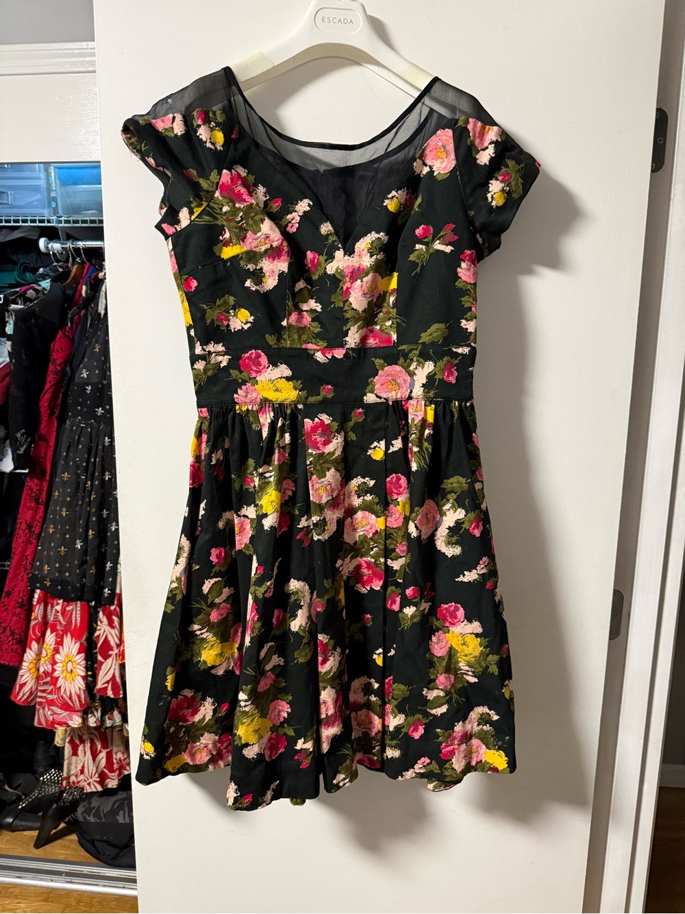 Trashy Diva Black Floral Fit & Flare Dress with Pink and Yellow Blooms